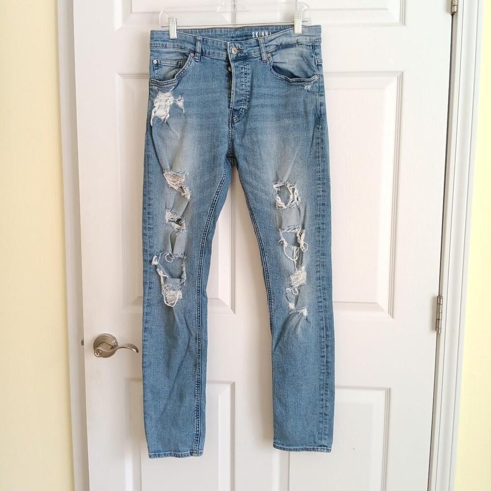 H&M Divided men's heavy distressed skinny jeans size 33